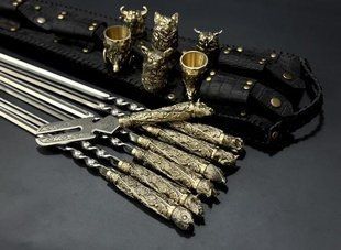 Набір шампурів "Дикий Смак" + 6 чарок + виделка в чохлі Дикі звірі 19 фото